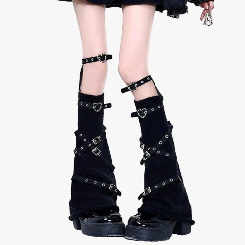 Heart Buckle Harness Knit Leg Warmers