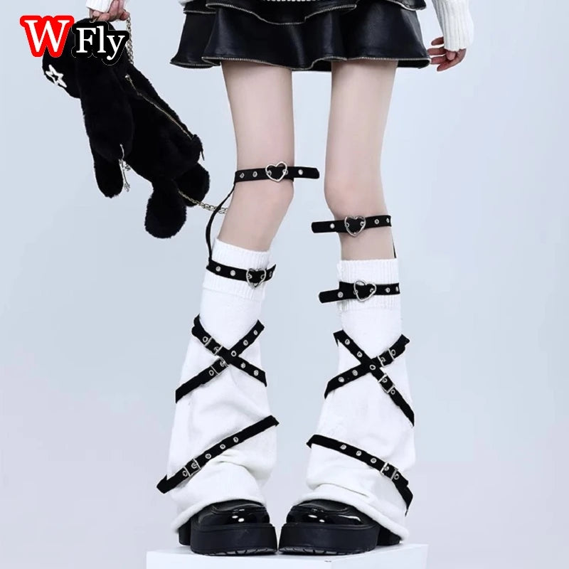 Heart Buckle Harness Knit Leg Warmers
