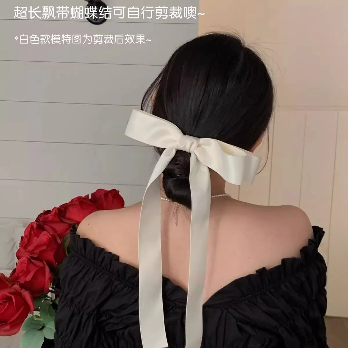 Long Ribbon Pink Bow Hair Clip