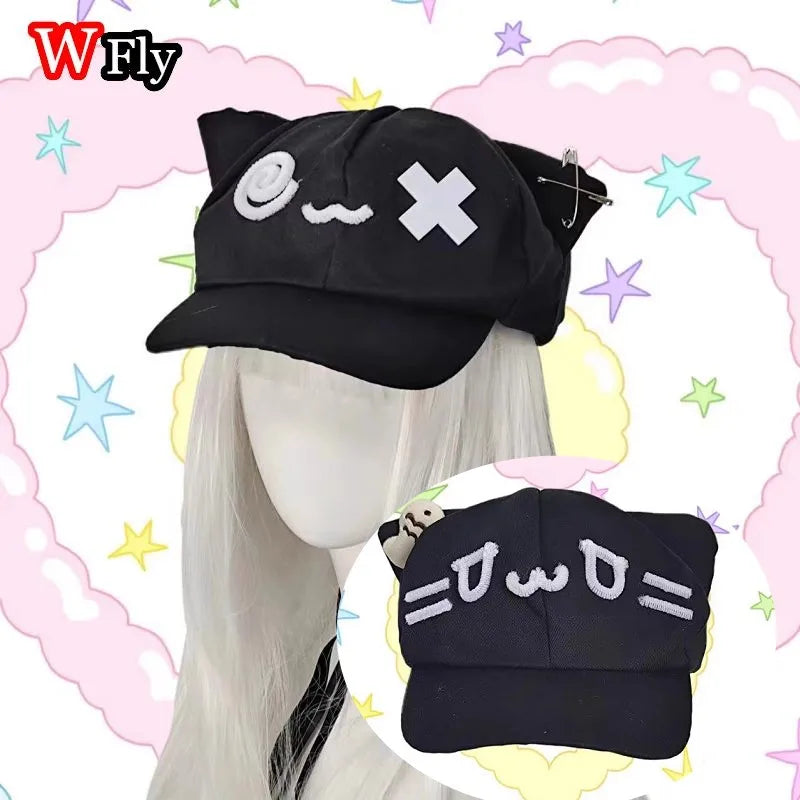 Fluffy Cat Ear Beanie with Kawaii Face