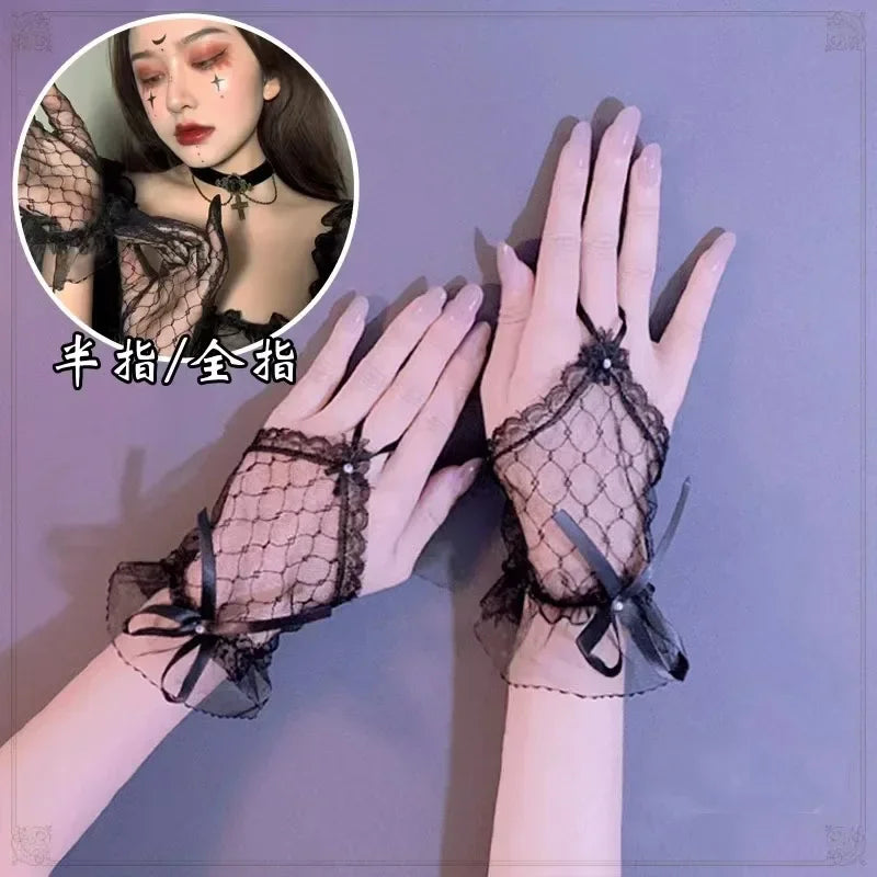 Lace Bow Fishnet Gloves - Gloves & Arm Warmers detail view 2 | Cute Splikes
