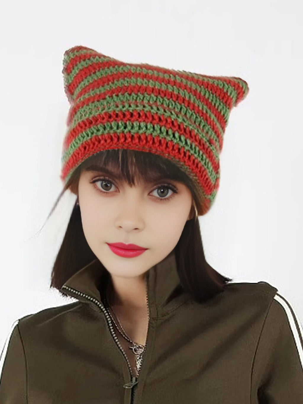 Striped Cat Ear Crochet Beanie