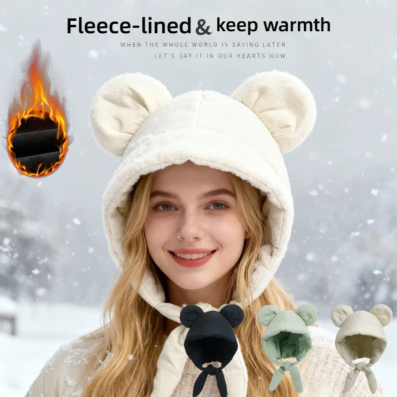 Plush Bear Ear Fleece Beanie