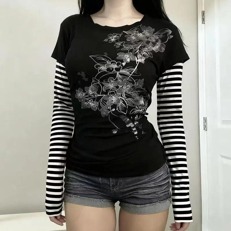 Striped Patchwork Punk T-Shirt - Tops & Dresses detail view 2 | Cute Splikes