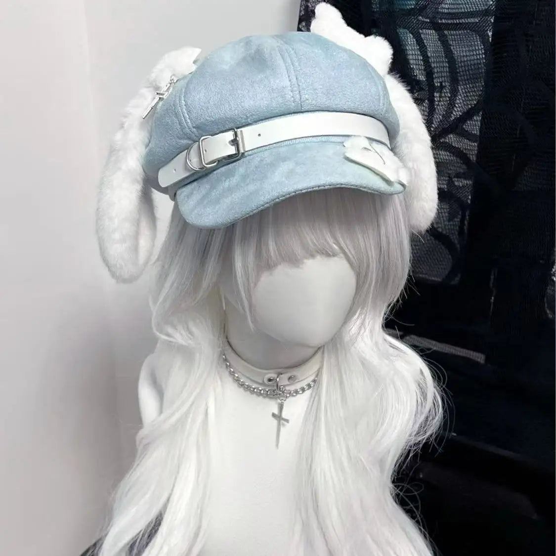 Bunny Ear Suede Newsboy Cap with Belt Buckle