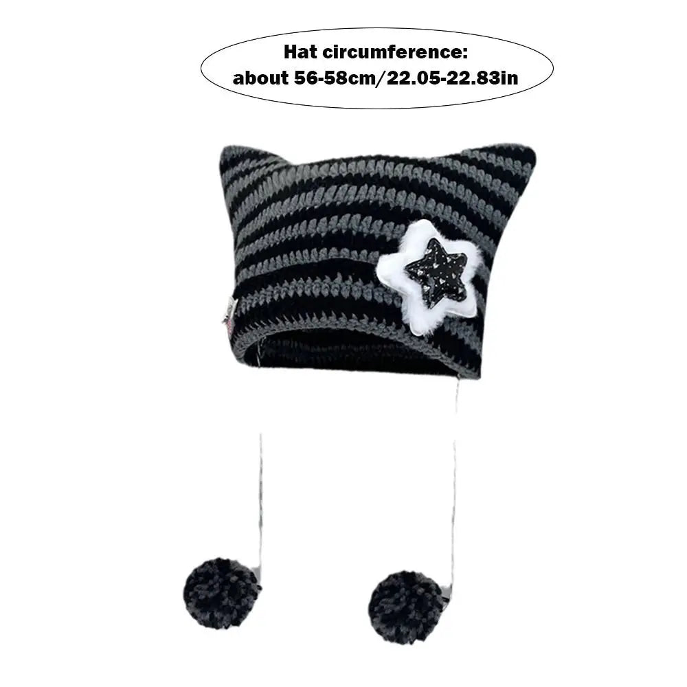Devil Ear Striped Knit Beanie