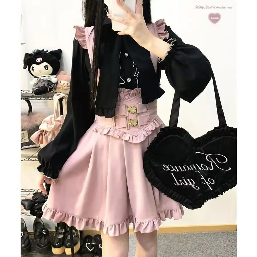 Lolita Pinafore Suspender Skirt with Heart Bow