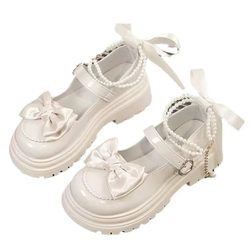 Heart Buckle Bow & Pearl Chain Mary Janes