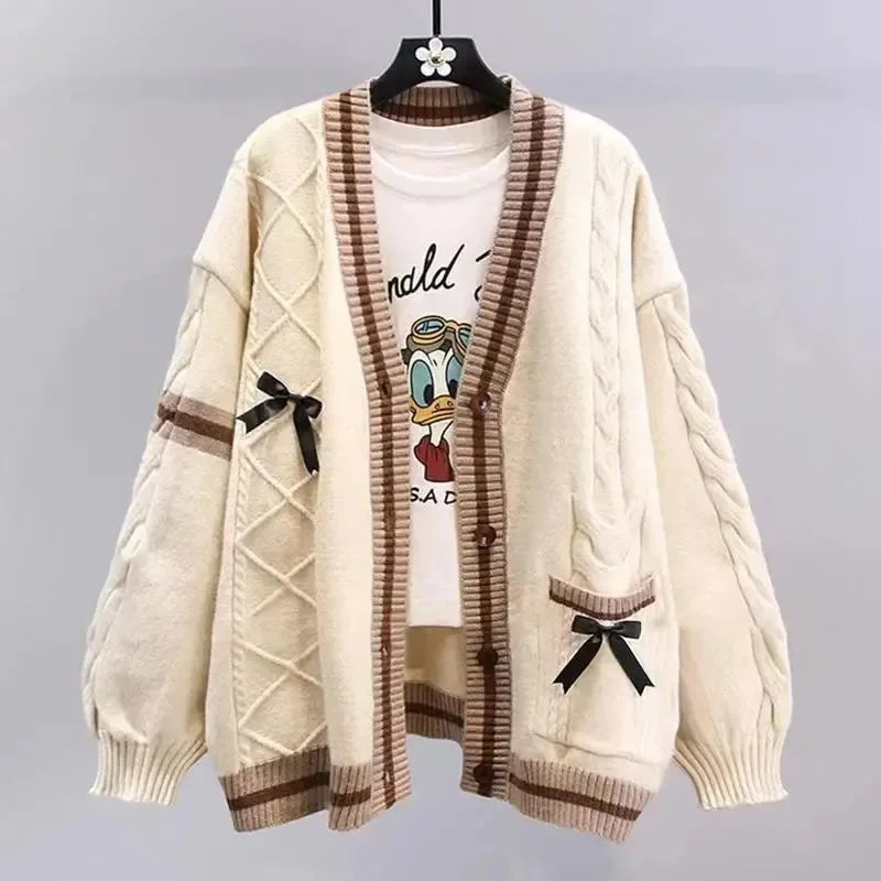 Pink Bow Varsity Knit Cardigan