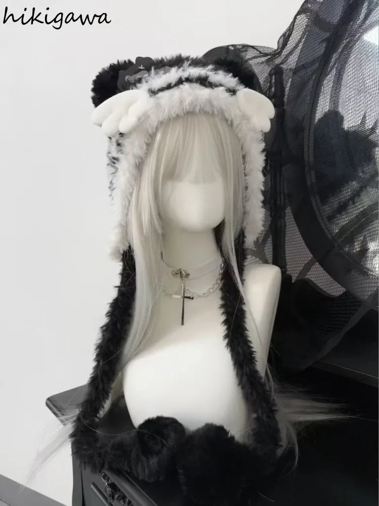 Cat Ear Knit Beanie with Angel Wings