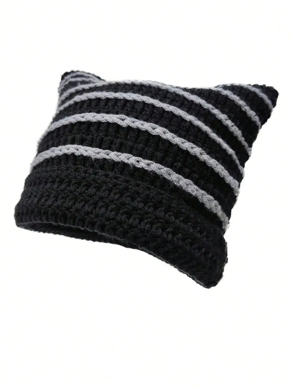 Striped Cat Ear Crochet Beanie