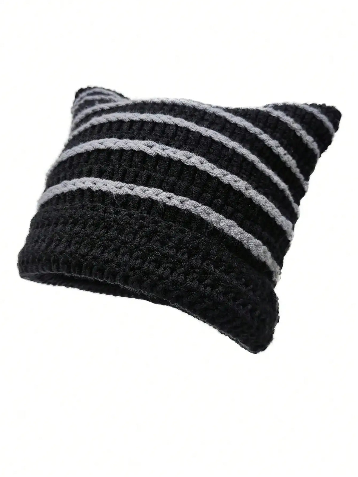 Striped Cat Ear Crochet Beanie