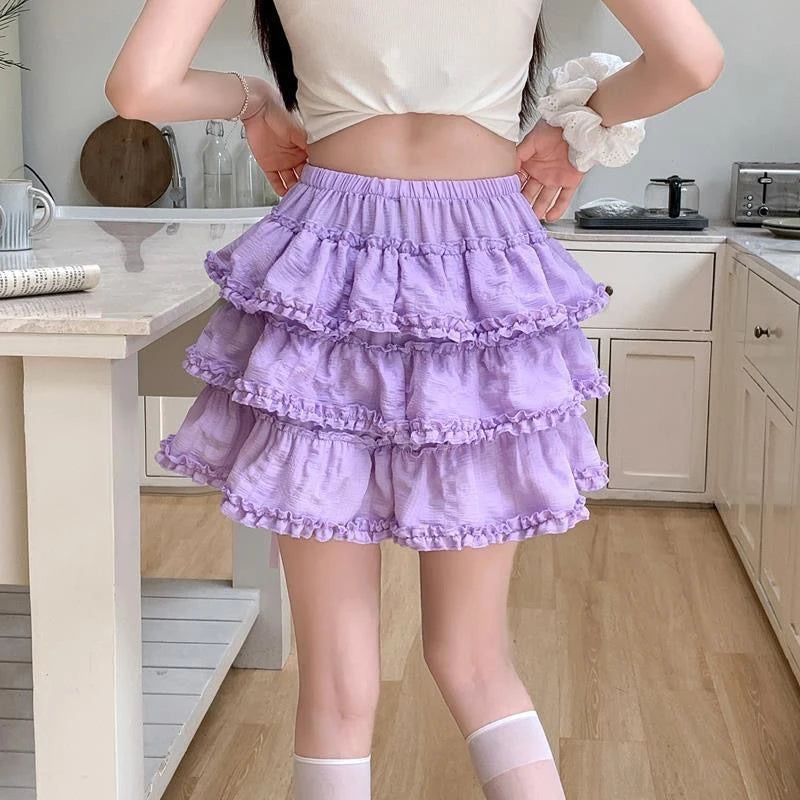 Tiered Ruffle Cake Mini Skirt with Ribbon Ties