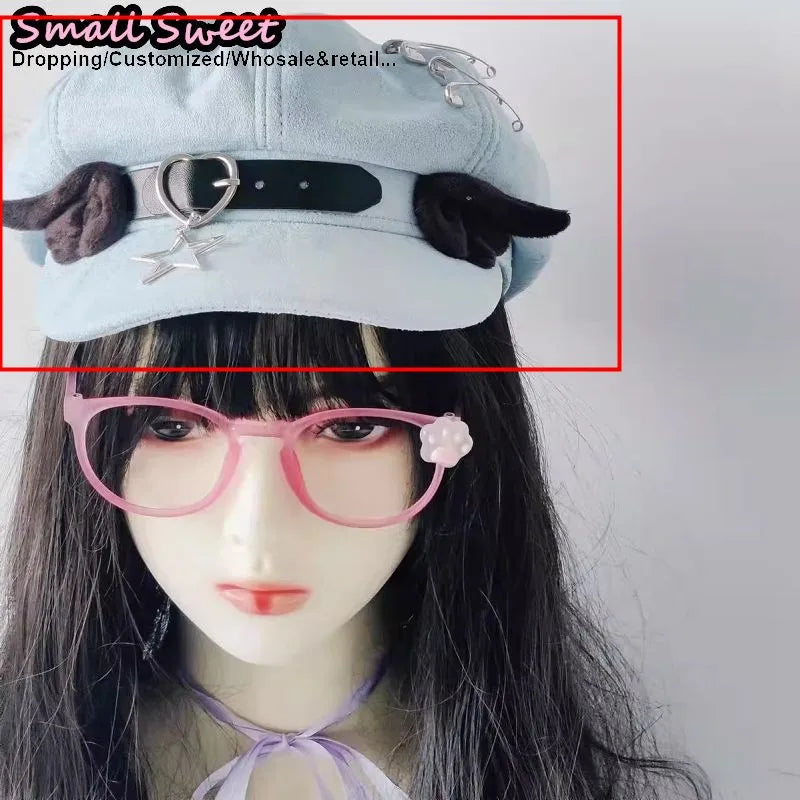 Bunny Ear Suede Beret with Belt & Star Charm
