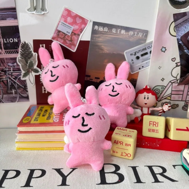 Pink Smile Bunny Plush Keychain