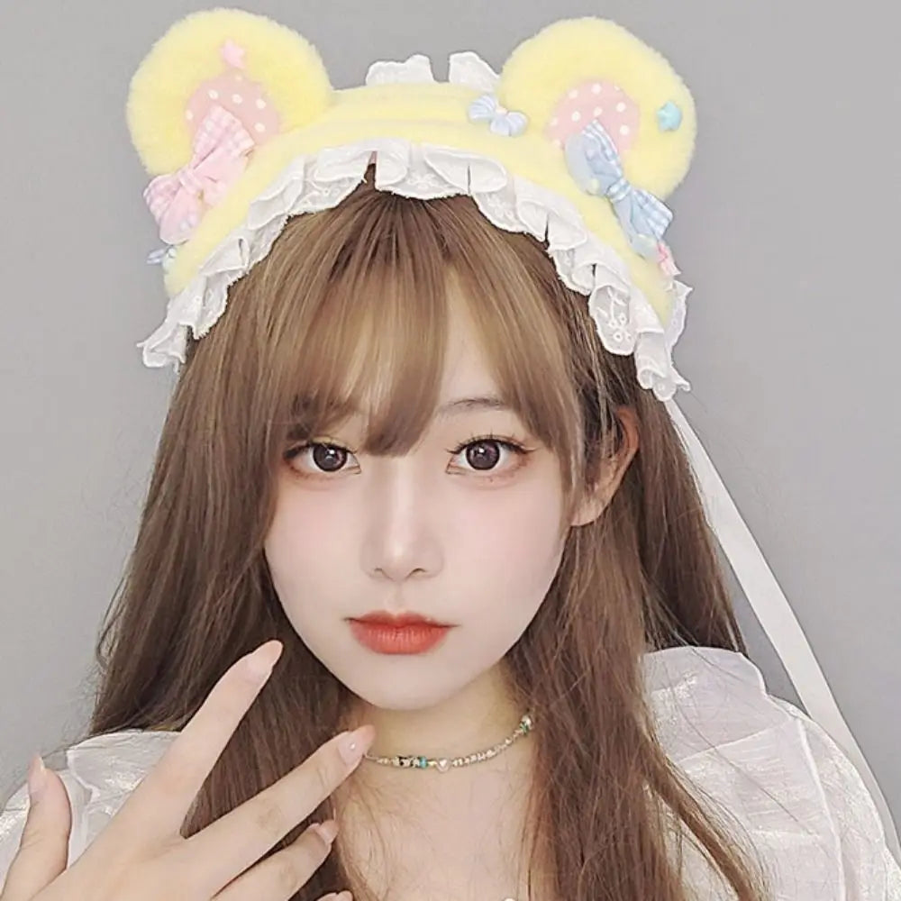Fluffy Bear Ear Lace Headband
