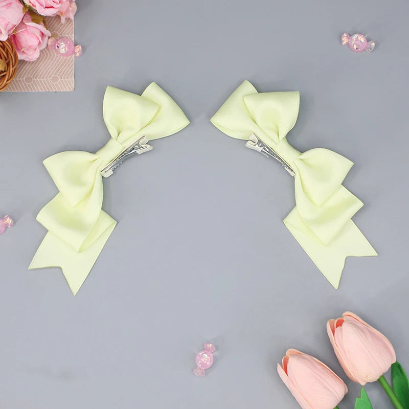 Satin Bow Hair Clips (Pair, Multi-Colour)