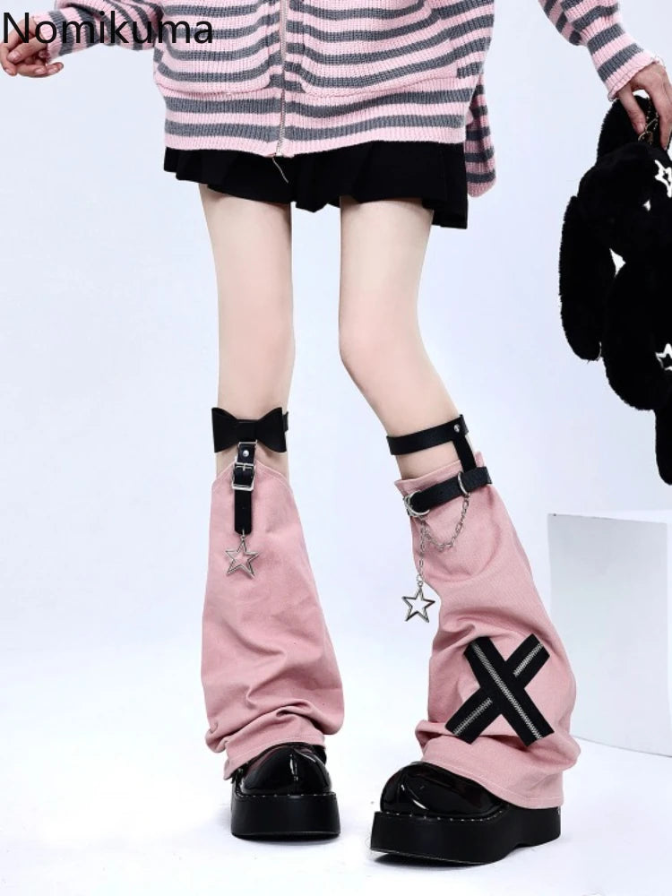 Bow Buckle Flare Leg Warmers with Star Charm