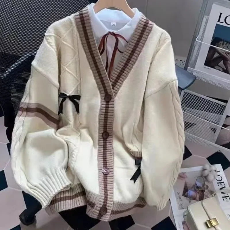 Pink Bow Varsity Knit Cardigan