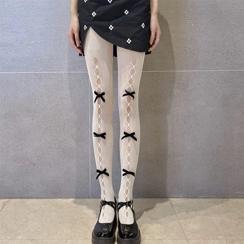 Bow Cut-Out Fishnet Tights