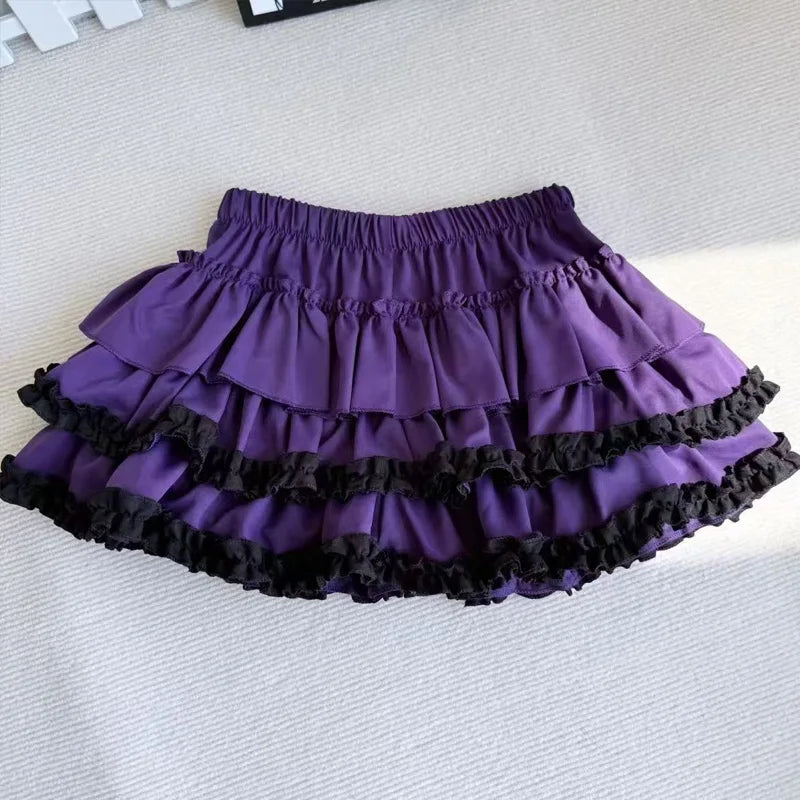 Purple Tiered Ruffle Cake Mini Skirt