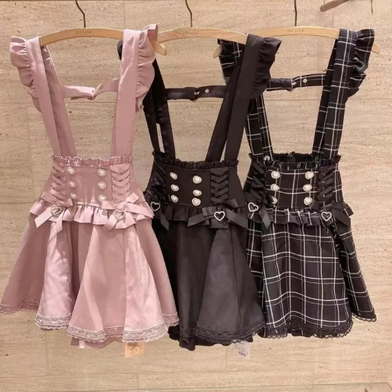 Lolita Pinafore Suspender Skirt with Heart Bow