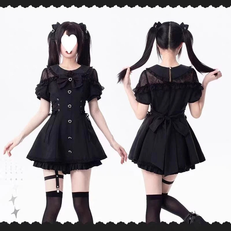 Bow Lace Heart Button Lolita Dress