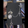 Punk Gothic Black Crystal Heart Cross Chain Earring for Men Women Hip Hop Metal Cross Ear Clip on Earrings Girls Jewelry Gifts