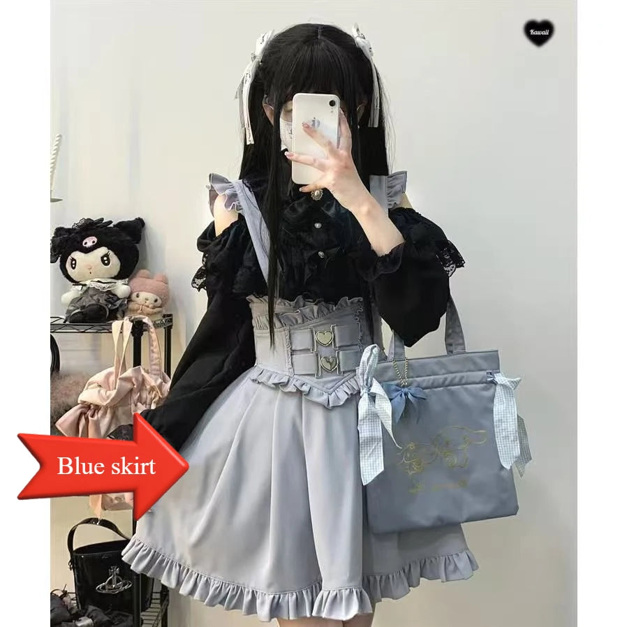 Lolita Pinafore Suspender Skirt with Heart Bow