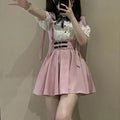 High-Waist Suspender Pleated Mini Skirt