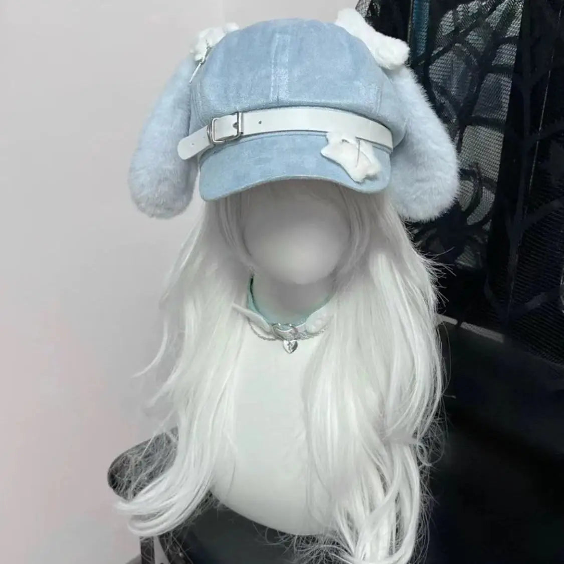 Bunny Ear Suede Newsboy Cap with Belt Buckle