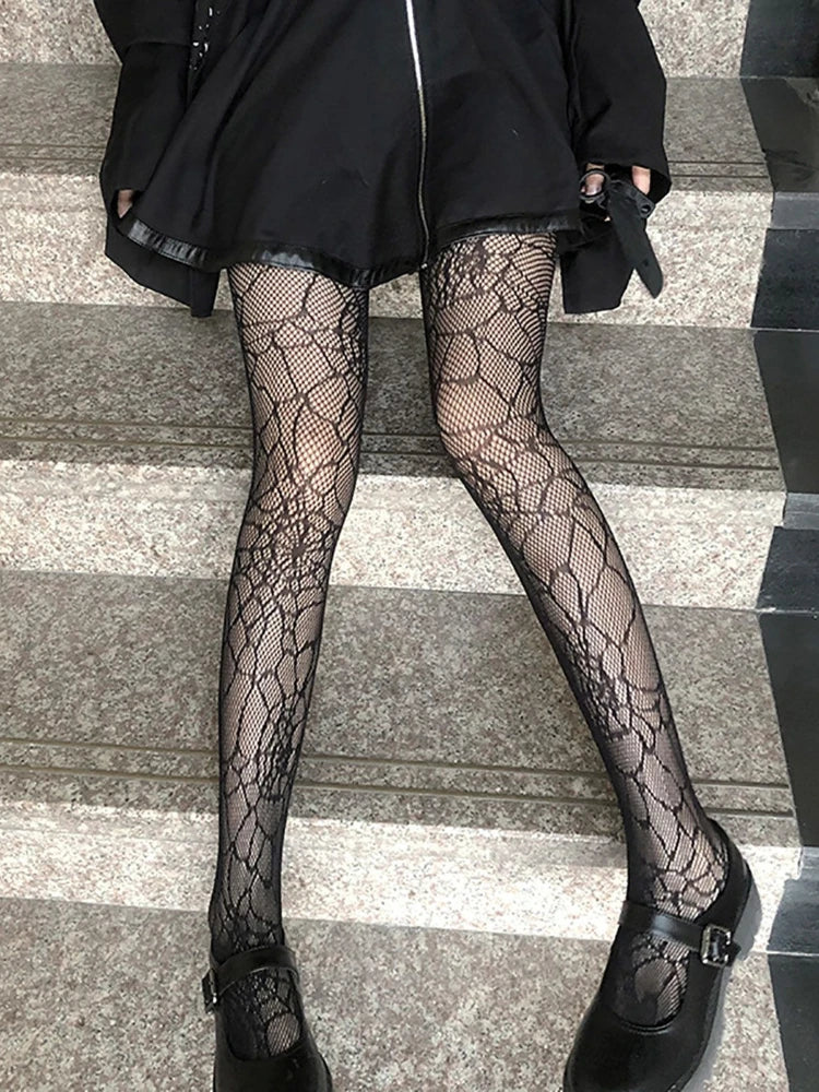 Skull Pattern Fishnet Tights