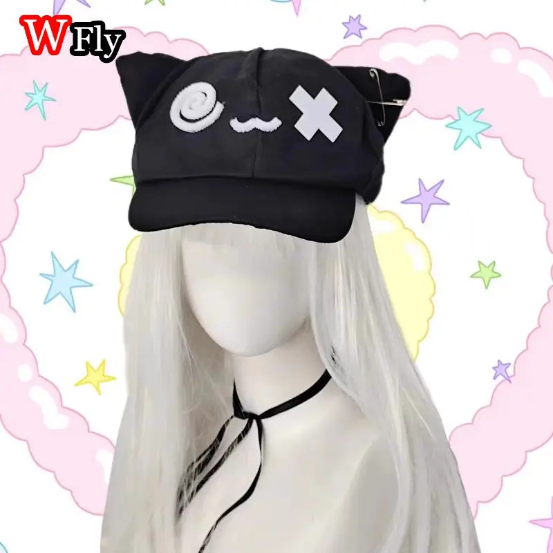 Fluffy Cat Ear Beanie with Kawaii Face