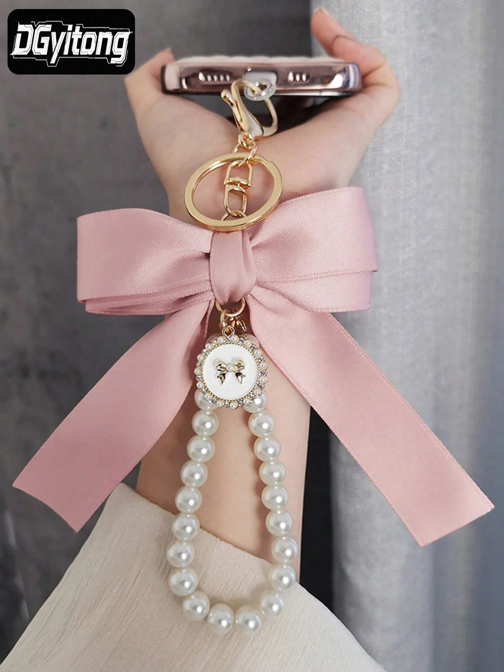 Pearl & Satin Bow Charm Keychain