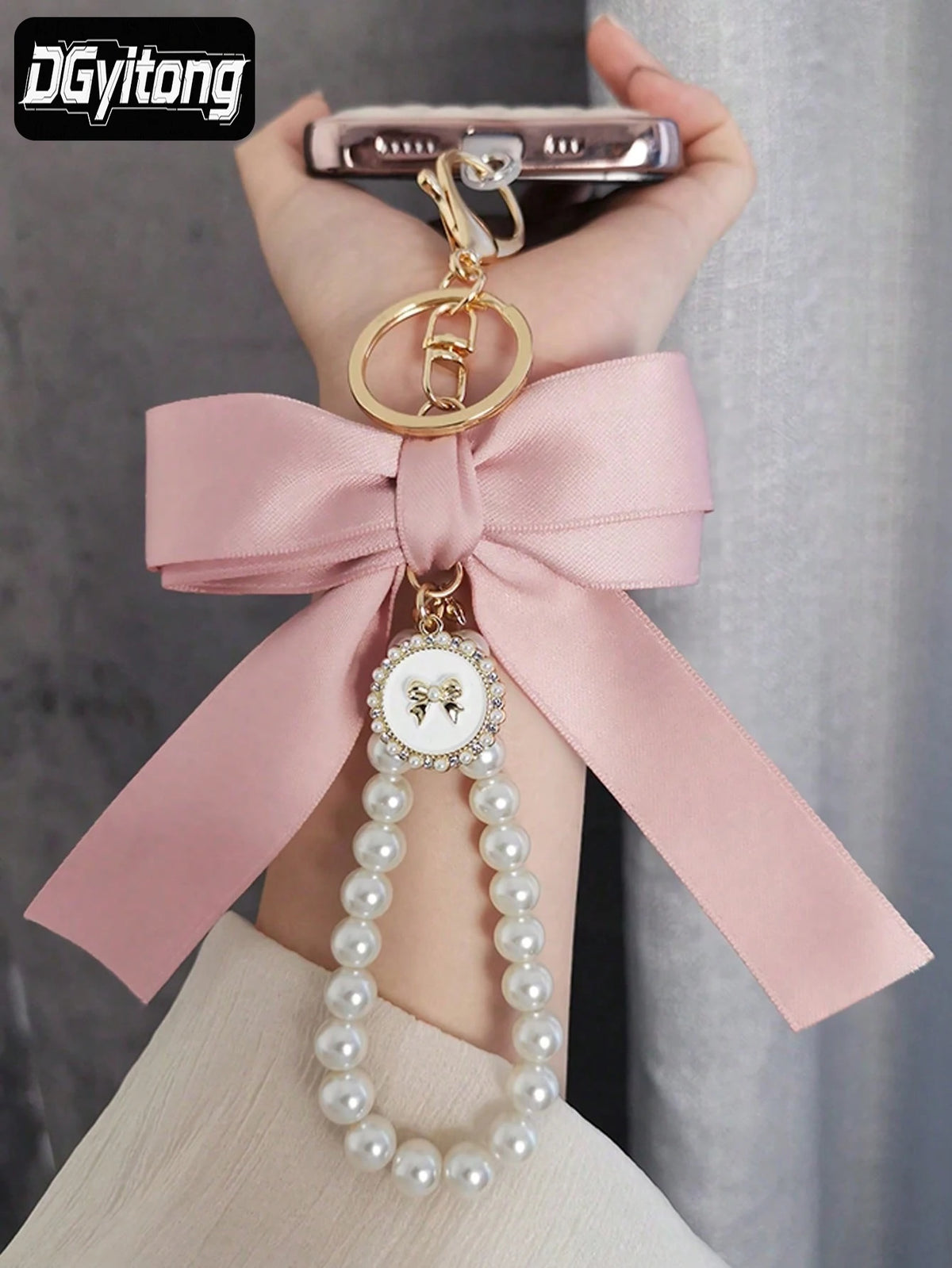 Pearl & Satin Bow Charm Keychain