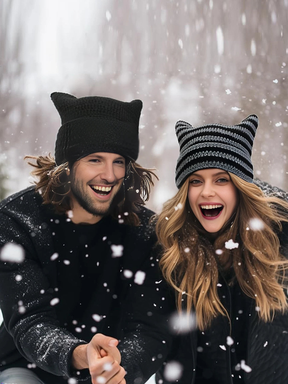 Striped Cat Ear Crochet Beanie