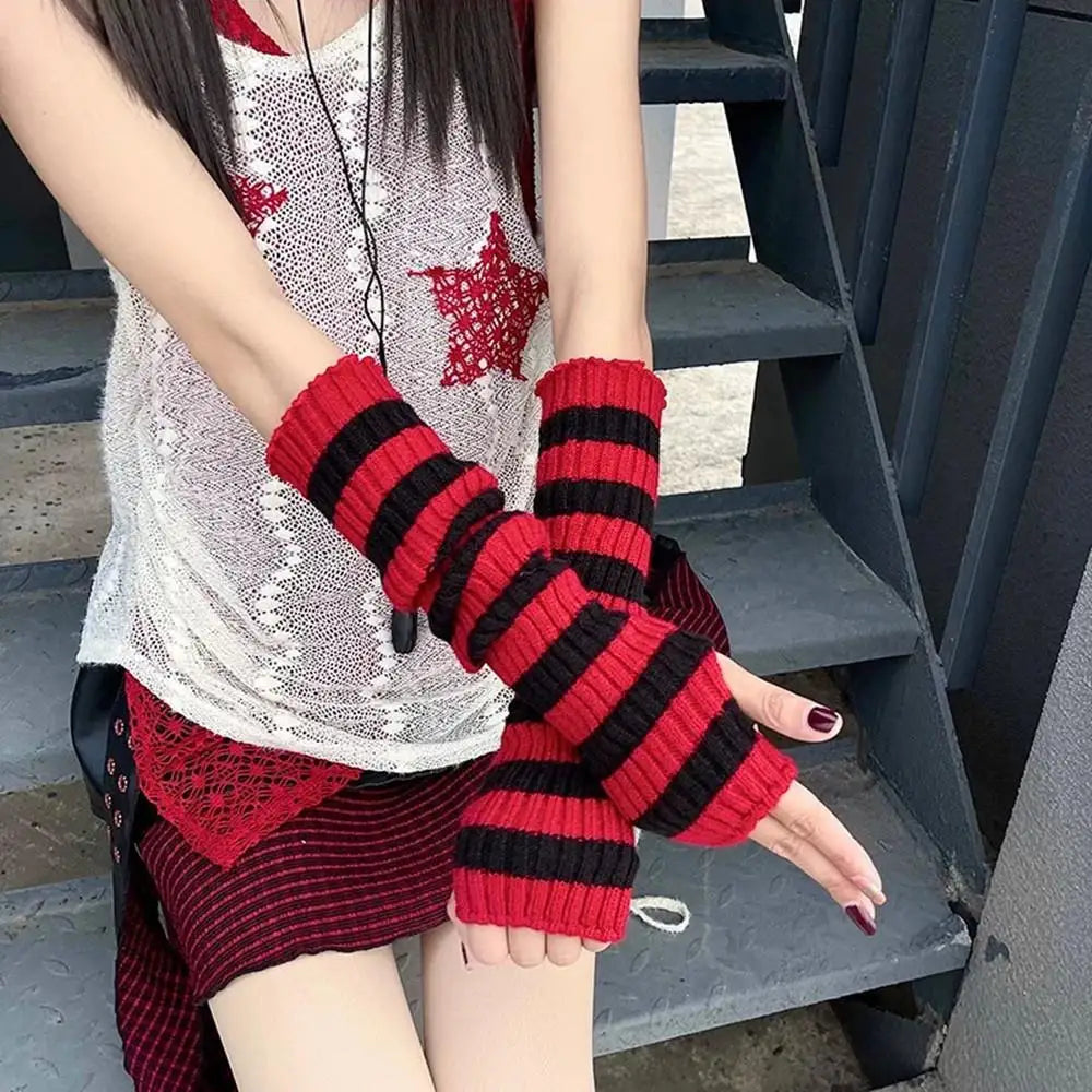Striped Knit Arm Warmers - Gloves & Arm Warmers detail view 5 | Cute Splikes