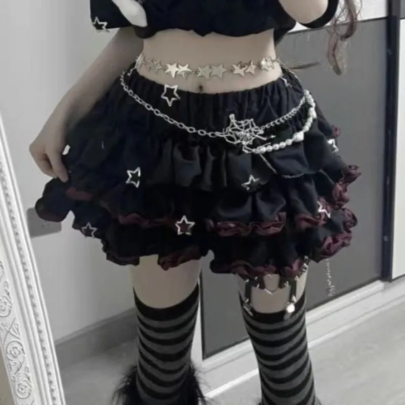 Tiered Cake Skirt with Star Studs & Chain