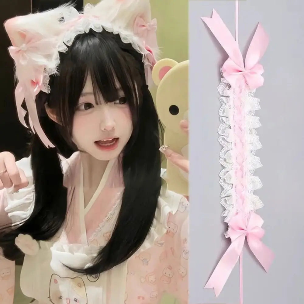 New Lolita Cat Ears Headband Bow Lace Head Wrap Cosplay Headdress Hair Accessories