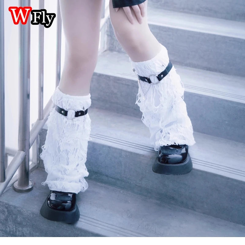 Ripped Distressed Leg Warmers with Cross Charm