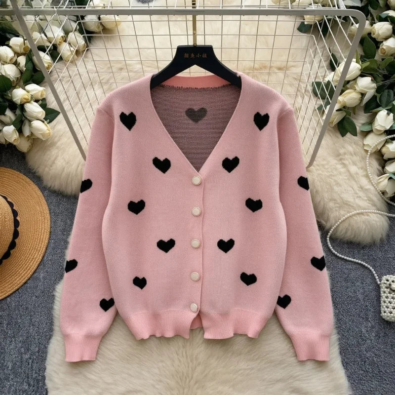 Pink Heart Knit Cardigan