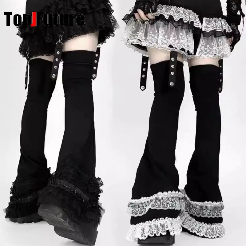 Lace Ruffle Leg Warmers with Suspender Straps