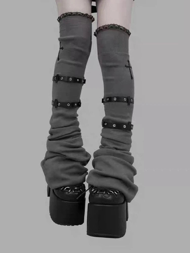 Lace Patchwork Flare Leg Warmers with Cross