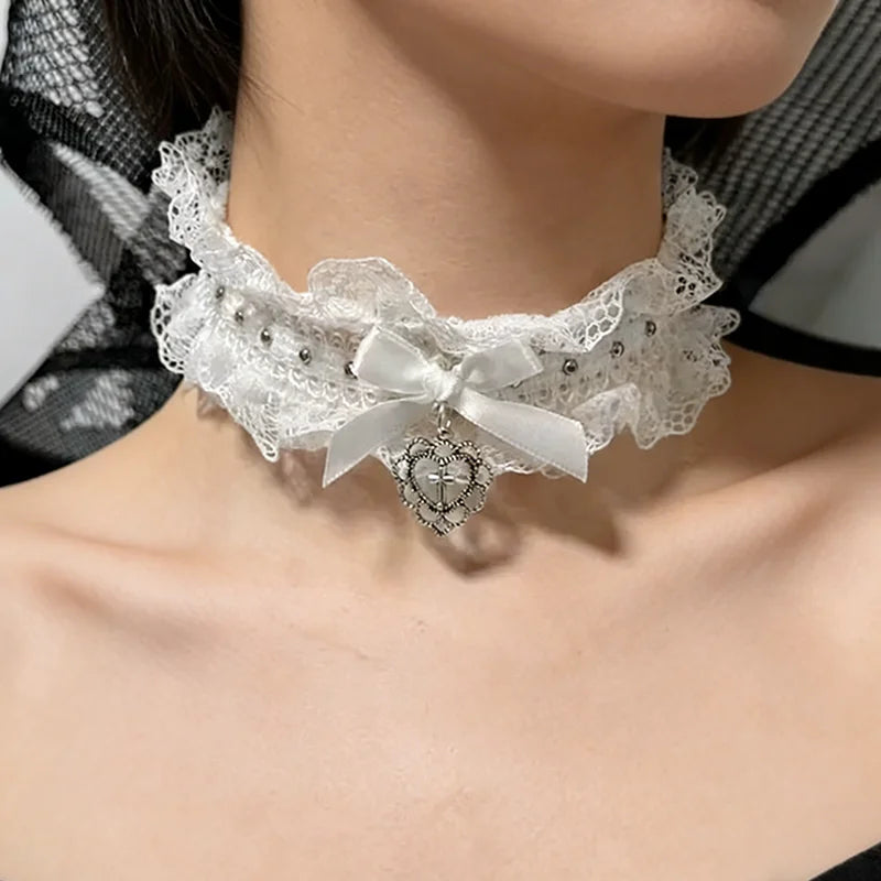 Black Lace Bow Cross Choker