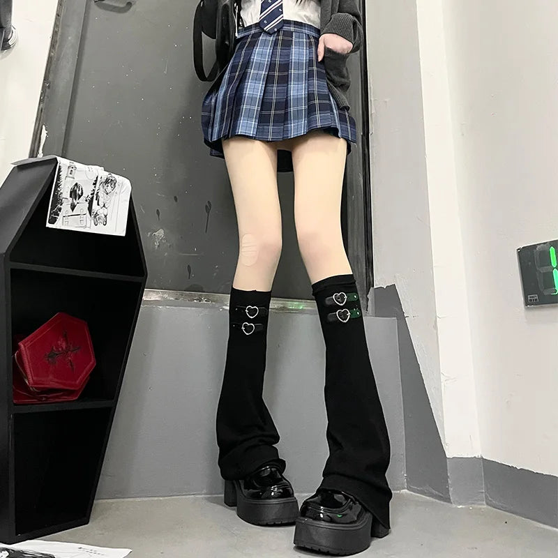Fishnet Flare Leg Warmers with Heart Buckles