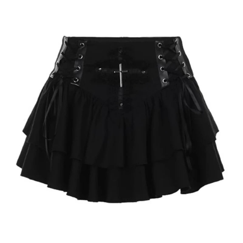 Cross Patchwork Mini Skirt - Skirts detail view 7 | Cute Splikes