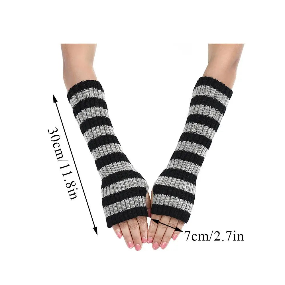 Striped Knit Arm Warmers - Gloves & Arm Warmers detail view 6 | Cute Splikes