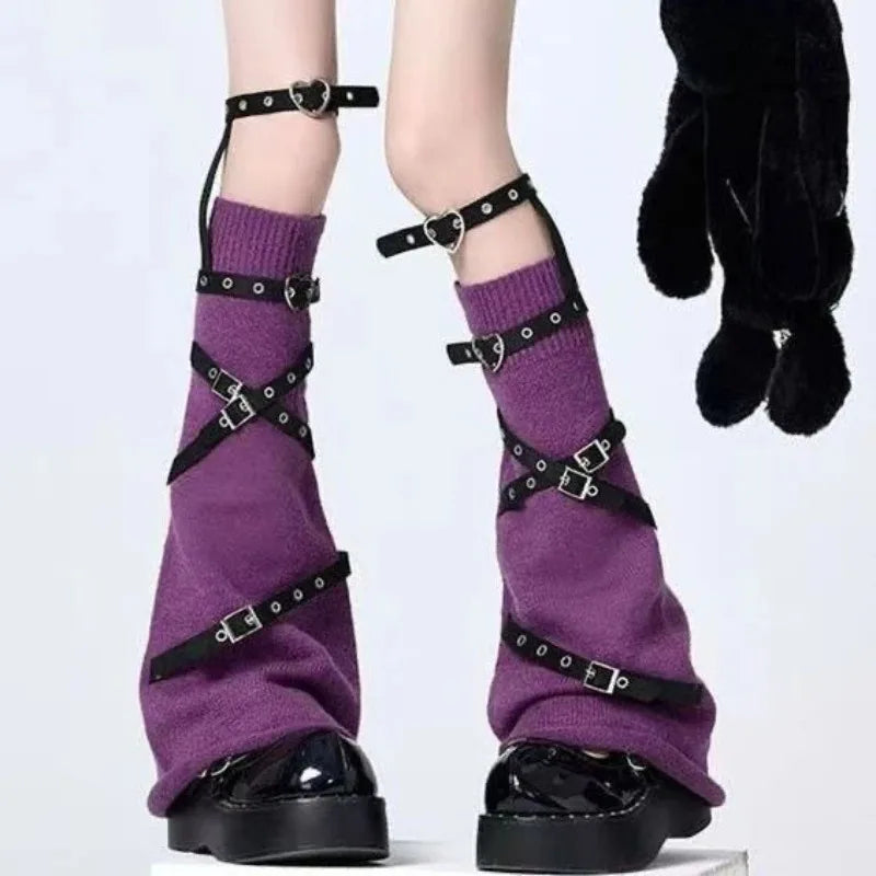 Lace Flare Leg Warmers with Cross Studs