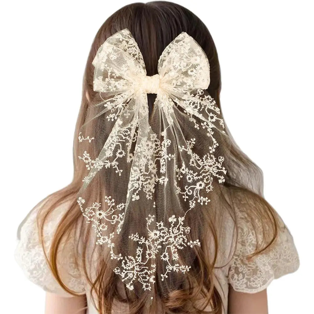 Ivory Lace Bow Hair Clip