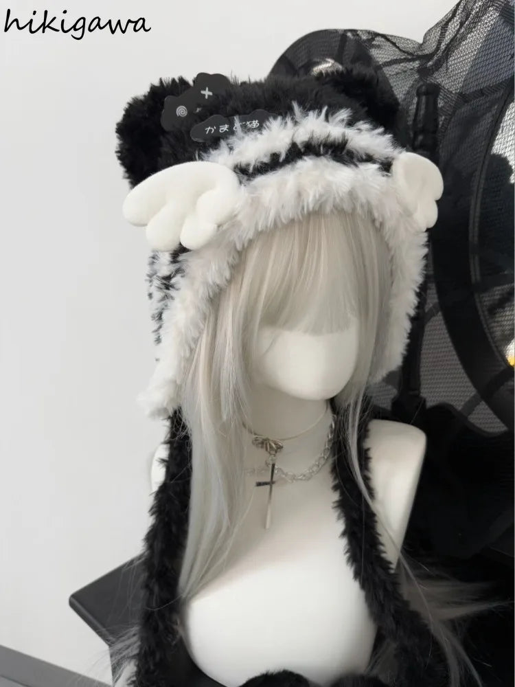Cat Ear Knit Beanie with Angel Wings